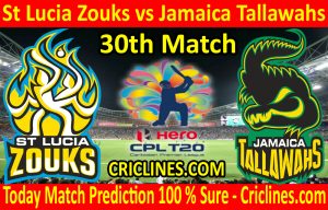 Today Match Prediction-St Lucia Zouks vs Jamaica Tallawahs-CPL T20 2020-30th Match-Who Will Win