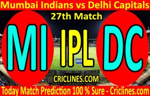 Today Match Prediction-Mumbai Indians vs Delhi Capitals-IPL T20 2020-27th Match-Who Will Win