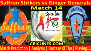 Today Match Prediction-Saffron Strikers vs Ginger Generals-Spice Isle T10 2021-14th Match-Who Will Win