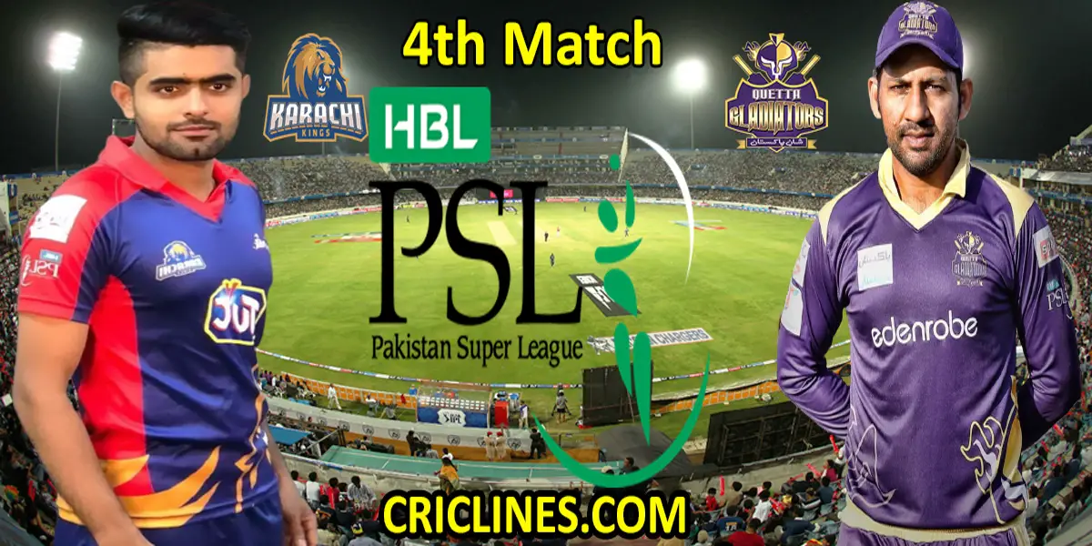 Karachi Kings vs Quetta Gladiators-Today Match Prediction-PSL T20 2022-4th Match-Who Will Win