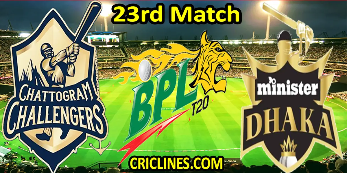 Chattogram Challengers vs Minister Group Dhaka-Today Match Prediction-Dream11-BPL T20-23rd Match-Who Will Win
