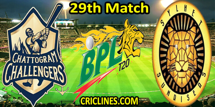 Chattogram Challengers vs Sylhet Sunrisers-Today Match Prediction-Dream11-BPL T20-29th Match-Who Will Win
