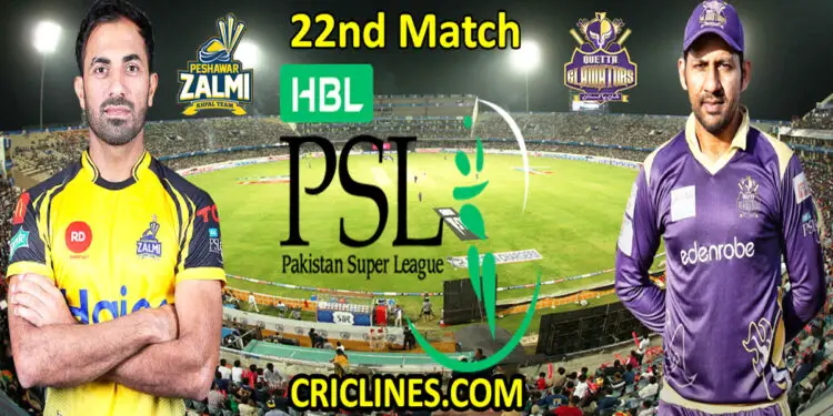 Peshawar Zalmi vs Quetta Gladiators-Today Match Prediction-PSL T20 2022-22nd Match-Who Will Win