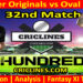 Today Match Prediction-Manchester Originals vs Oval Invincibles-The Hundred League-2022-32nd Match-Who Will Win