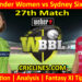 Today Match Prediction-SYTW vs SYSW-WBBL T20 2022-27th Match-Who Will Win
