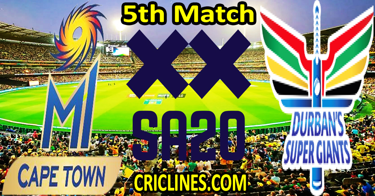 Today Match Prediction-MI Cape Town Cape vs Durban Super Giants-SA20 T20 2023-Dream11-5th Match-Who Will Win