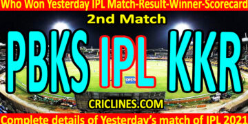 Who Won Yesterday IPL 2nd Match-PBKS vs KKR-Result-Winner-Scorecard