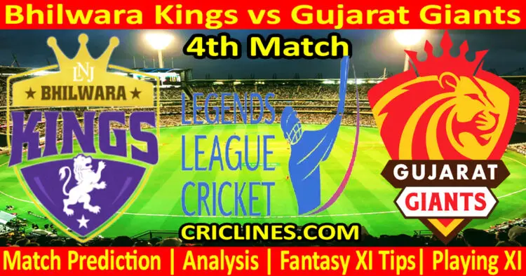 Today Match Prediction-Bhilwara Kings vs Gujarat Giants-Dream11-Legend League 2023-LLC T20-4th Match-Who Will Win