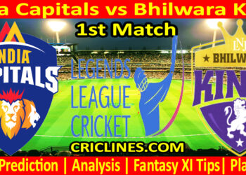 Today Match Prediction-India Capitals vs Bhilwara Kings-Dream11-Legend League 2023-LLC T20-1st Match-Who Will Win
