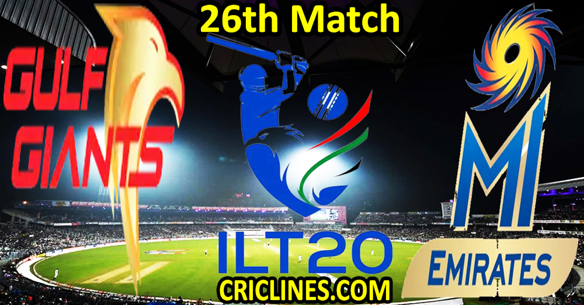 Today Match Prediction-Gulf Giants vs MI Emirates-IL T20 2024-26th Match-Who Will Win
