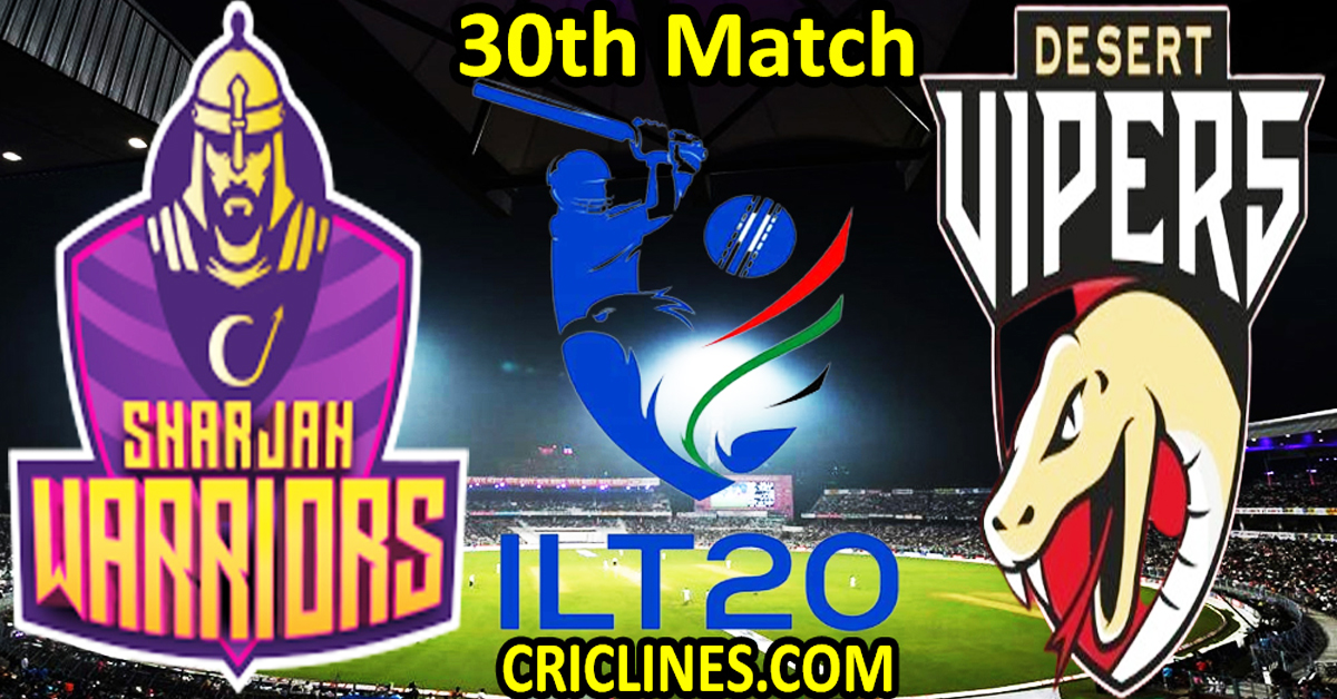 Today Match Prediction-Sharjah Warriors vs Desert Vipers-IL T20 2024-30th Match-Who Will Win