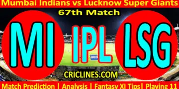 Today Match Prediction-MI vs LSG-IPL Match Today 2024-67th Match-Venue Details-Dream11-Toss Update-Who Will Win